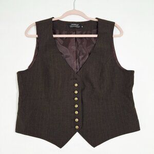 Tribal Womens Sz 12 Tailored Suit Vest Waistcoat Brown Pinstripe Lined